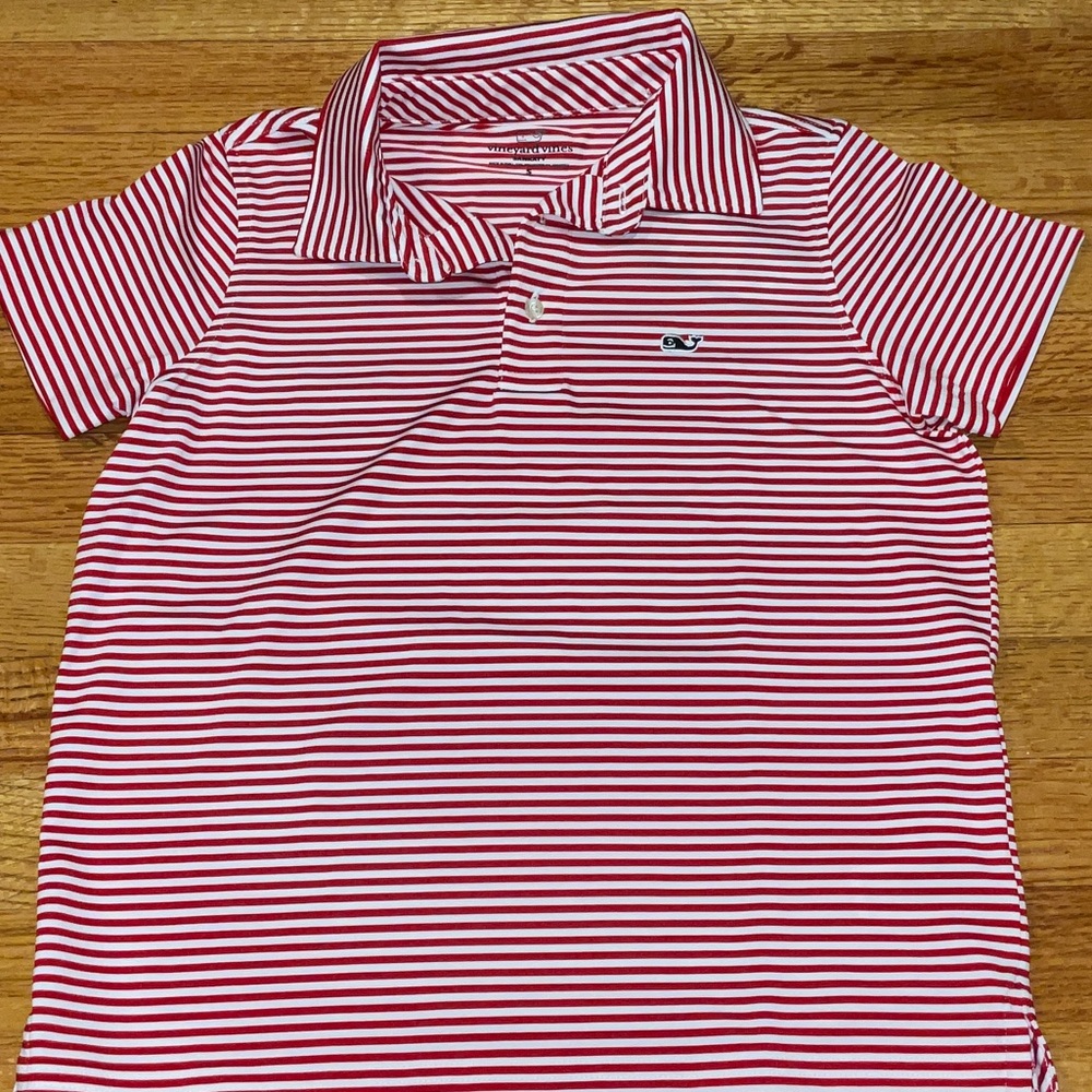 Vineyard Vines Red and White Striped Sankaty/ Performance Polo